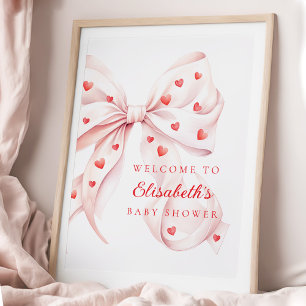 Kleine Süße Rosa Schleife Baby Shower Willkommen Poster