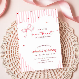 Kleine Süße Rosa Schleife Kokette Erster Geburtsta Einladung