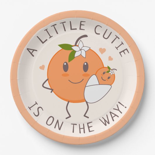 Kleine Süsse unterwegs | Niedliche Orange Baby Dus Pappteller (Vorderseite)