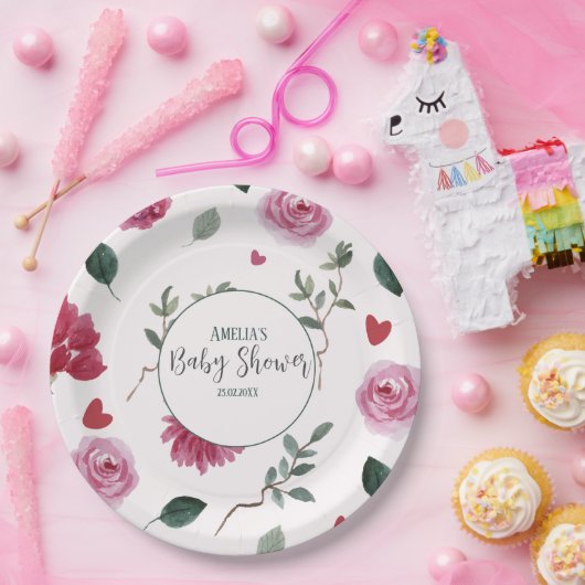 Kleine süße Valentindusche, rosa und rote Babydusc Pappteller (Party)