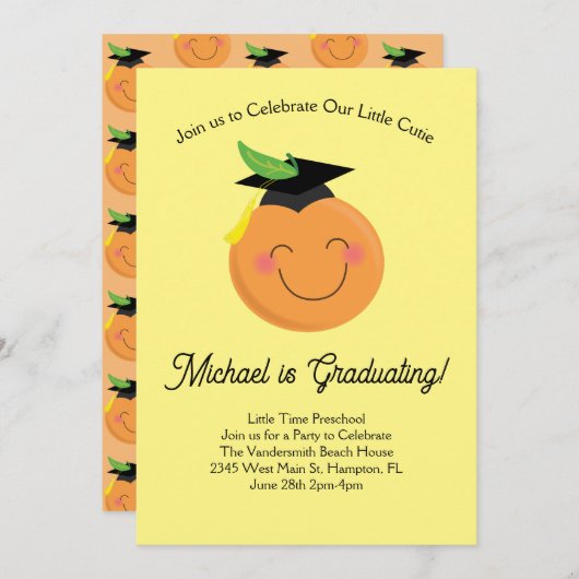 Kleine Süsse Vorschulabitur Mandarine Einladung (Vorne/Hinten)