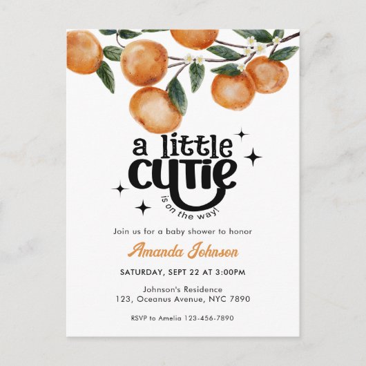Kleine Süsse Wasserfarbe Citrus Orange Babydusche Postkarte (Vorderseite)