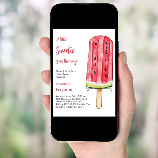 Kleine süße Wassermelone Pop Stick Baby Dusche Einladung