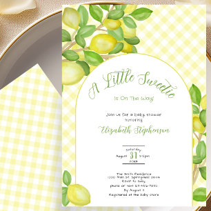 Kleine Süße Zitronengelbe Gingham-Baby-Party Einladung