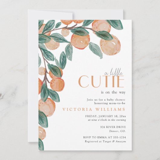 Kleine Süsse Zitrus Orangen Grünes Leaf Kinderdusc Einladung (Vorderseite)