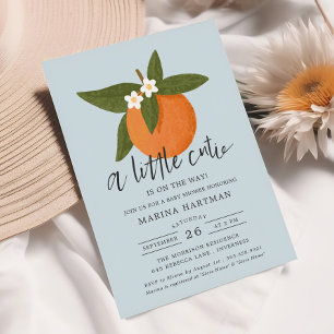 Kleine Süsse Zitrusblüten Babydusche Blau Einladung