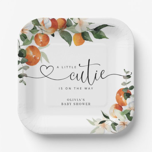 Kleine Süsse Zitrusfrüchte Babydusche Pappteller (Vorderseite)