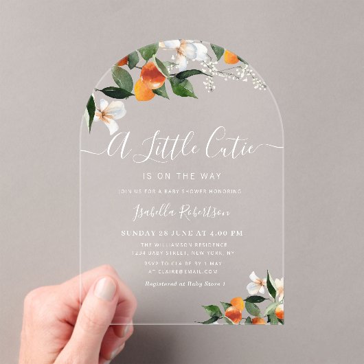 KLEINE SÜSSE | Zitrusfrüchte-Orangen-Babydusche Acryleinladungen (Insitu (Handheld))