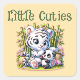 Kleine Süssen Panda & Tiger | Quadratischer Aufkleber
