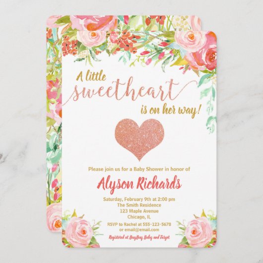 Kleine Sweetheart Valentinstag Babydusche Einladung (Vorne/Hinten)