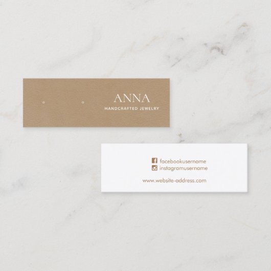 Kleine Tan Beige Leder Ohrring-Anzeige Mini Visitenkarte (Vorne/Hinten)