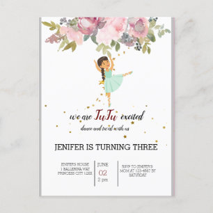 Kleine Tänzerin   Rosa florale Ballerina-Geburtsta Postkarte