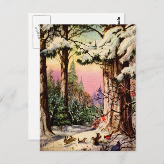 Kleine Tiere im Schnee Postkarte (Vorne/Hinten)