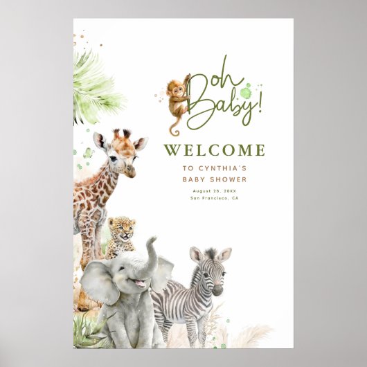 Kleine Tiere Safari Jungle Baby Dusche Willkommen Poster (Vorne)