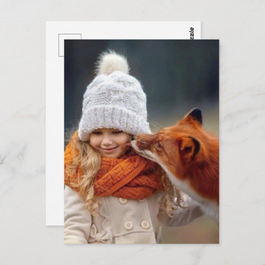 Kleine Tochter und Fuchs Postkarte (Vorne/Hinten)
