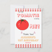 Kleine Tomatie wird eins Süßer 1. Geburtstag Dankeskarte (Vorderseite)