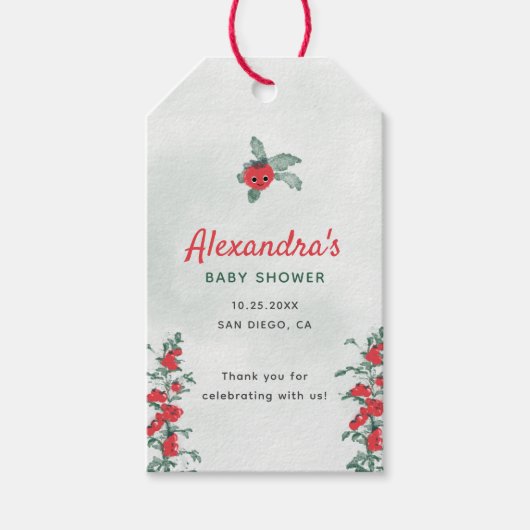 Kleine Tomato Rustic Chic Watercolor Babydusche Geschenkanhänger (Vorderseite)