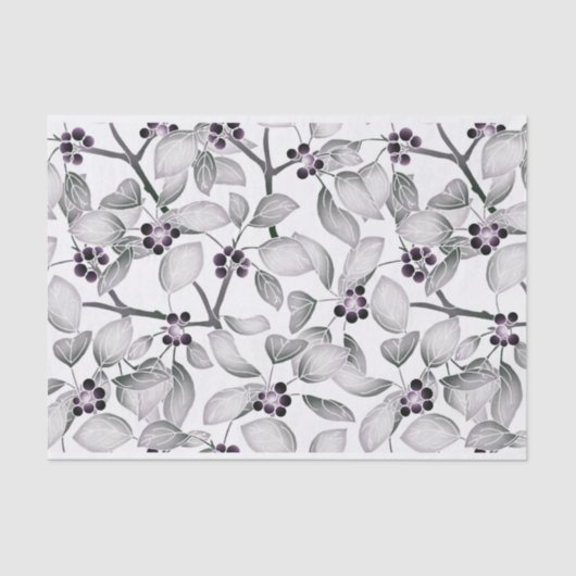 Kleine Trauben und Blätter in Schwarz und Weiß Seidenpapier (Vorderseite)