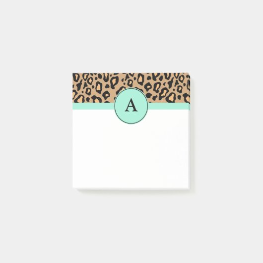 Kleine Türkis Leopard Monogramm Post It Notizen (Vorderseite)