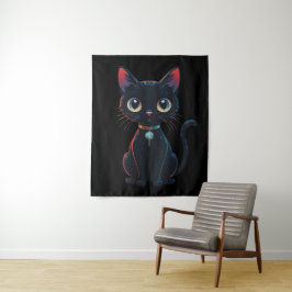 Kleine unheimliche schwarze Katze Wandteppich
