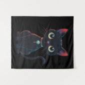 Kleine unheimliche schwarze Katze Wandteppich (Vorderseite (Horizontal))