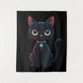 Kleine unheimliche schwarze Katze Wandteppich (Vorderseite)