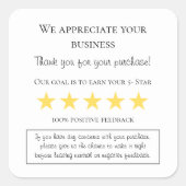 Kleine Unternehmen Vielen Dank Feedback Bestellung Quadratischer Aufkleber (Vorderseite)