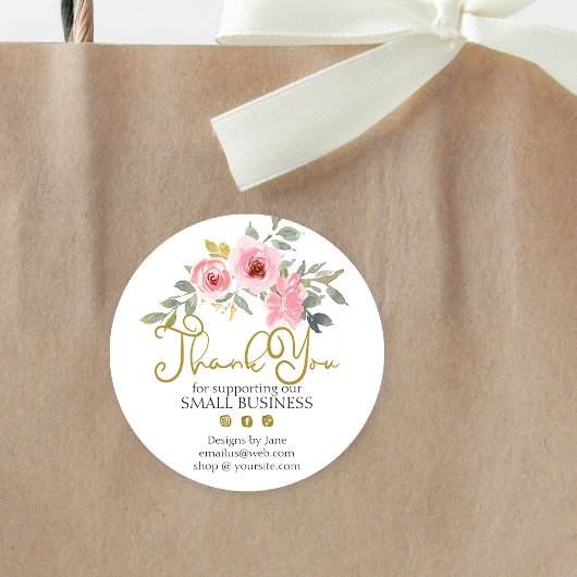 Kleine Unternehmen Vielen Dank Logo rot Rosa Blüte Runder Aufkleber