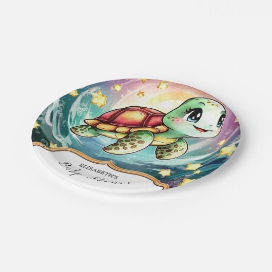 Kleine Unterwasser-Schildkrötendusche Pappteller (Schrägansicht)