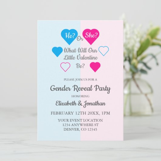 Kleine Valentinstag-Geschlechtsübersicht Einladung (Stehend Vorderseite)