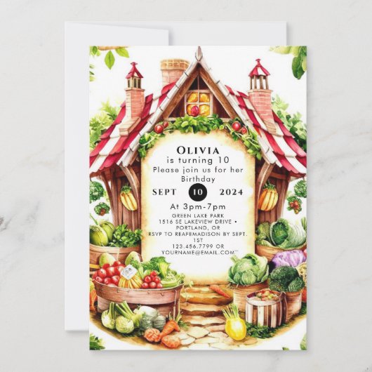 Kleine Veggies Bauern Markt Geburtstag Einladung (Vorderseite)