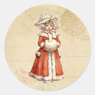 Kleine viktorianische Sternsingerin Weihnachtsdeko Runder Aufkleber