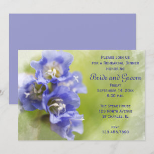 Kleine violette Blumen Hochzeitsessen Probe Einladung