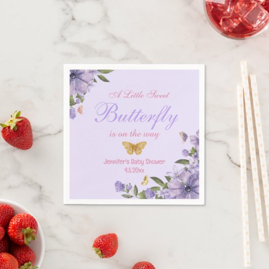 kleine violette Schmetterling-Blütendusche Serviette (Beispiel)