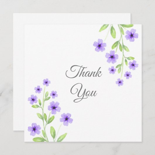 Kleine violette Wasserfarbenblüten Dankeskarte (Vorne/Hinten)