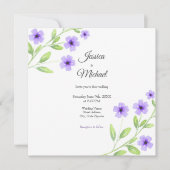 Kleine violette Wasserfarbenblüten Einladung (Vorderseite)