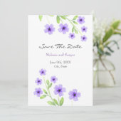 Kleine violette Wasserfarbenblüten Save The Date (Stehend Vorderseite)