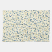 Kleine Vögel auf Zweigen. Retro, blaue Vögel, Sahn Geschirrtuch (Horizontal)