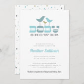 Kleine Vogel-Babyparty-Einladung - Blau Einladung (Vorne/Hinten)