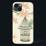 Kleine Vögel, die auf einem Zweig und auf einem Vo Case-Mate iPhone Hülle<br><div class="desc">Nancy Slocum's haben im Laufe der Jahre viele Vögel gemalt. Dieses Bild zeigt zwei kleine blaue und gelbe Vögel auf einem Ast,  umgeben von rosa Blume und sieht neugierig auf einen Vogelkäfig aus. Holen Sie sich dieses coole Stück zum Vogelgezwitscher auf Ihr Zazzle-Produkt.</div>