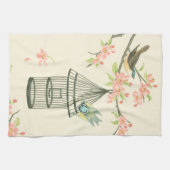 Kleine Vögel, die auf einem Zweig und auf einem Vo Geschirrtuch (Horizontal)