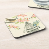 Kleine Vögel, die auf einem Zweig und auf einem Vo Getränkeuntersetzer (Linke Seite)