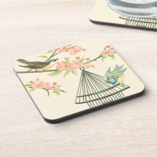 Kleine Vögel, die auf einem Zweig und auf einem Vo Getränkeuntersetzer (Linke Seite)