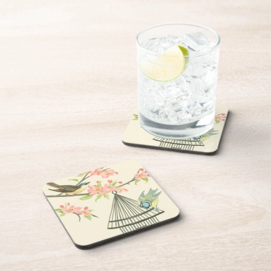 Kleine Vögel, die auf einem Zweig und auf einem Vo Getränkeuntersetzer (Rechte Seite)