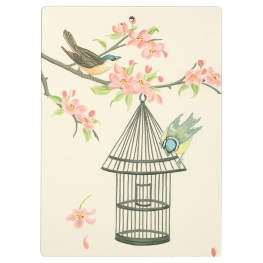 Kleine Vögel, die auf einem Zweig und auf einem Vo Klemmbrett (Rückseite)