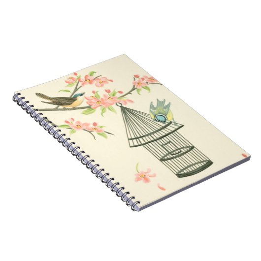 Kleine Vögel, die auf einem Zweig und auf einem Vo Notizblock (Rechte Seite)