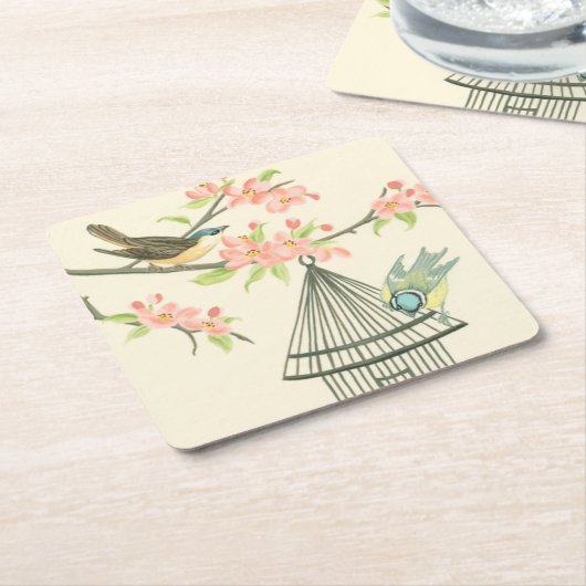 Kleine Vögel, die auf einem Zweig und auf einem Vo Rechteckiger Pappuntersetzer (angewinkelt)