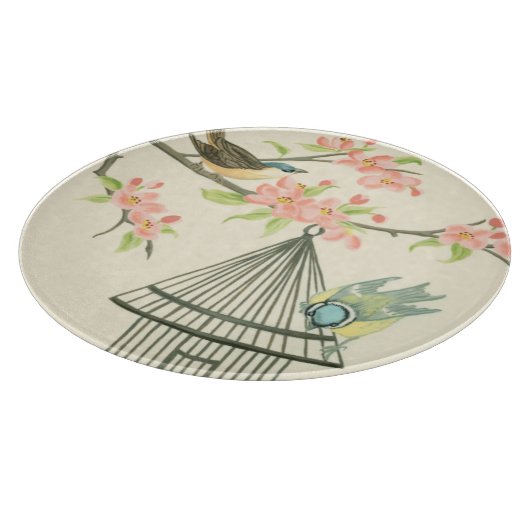 Kleine Vögel, die auf einem Zweig und auf einem Vo Schneidebrett (Ecke)