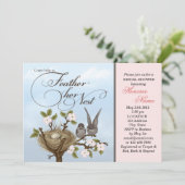 Kleine Vogel-Feder ihre Nest-Duschen-Einladung Einladung (Stehend Vorderseite)