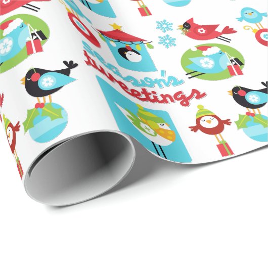 Kleine Vögel Frohe Festtage Weihnachten Geschenkpapier (Rolleneckpunkt)